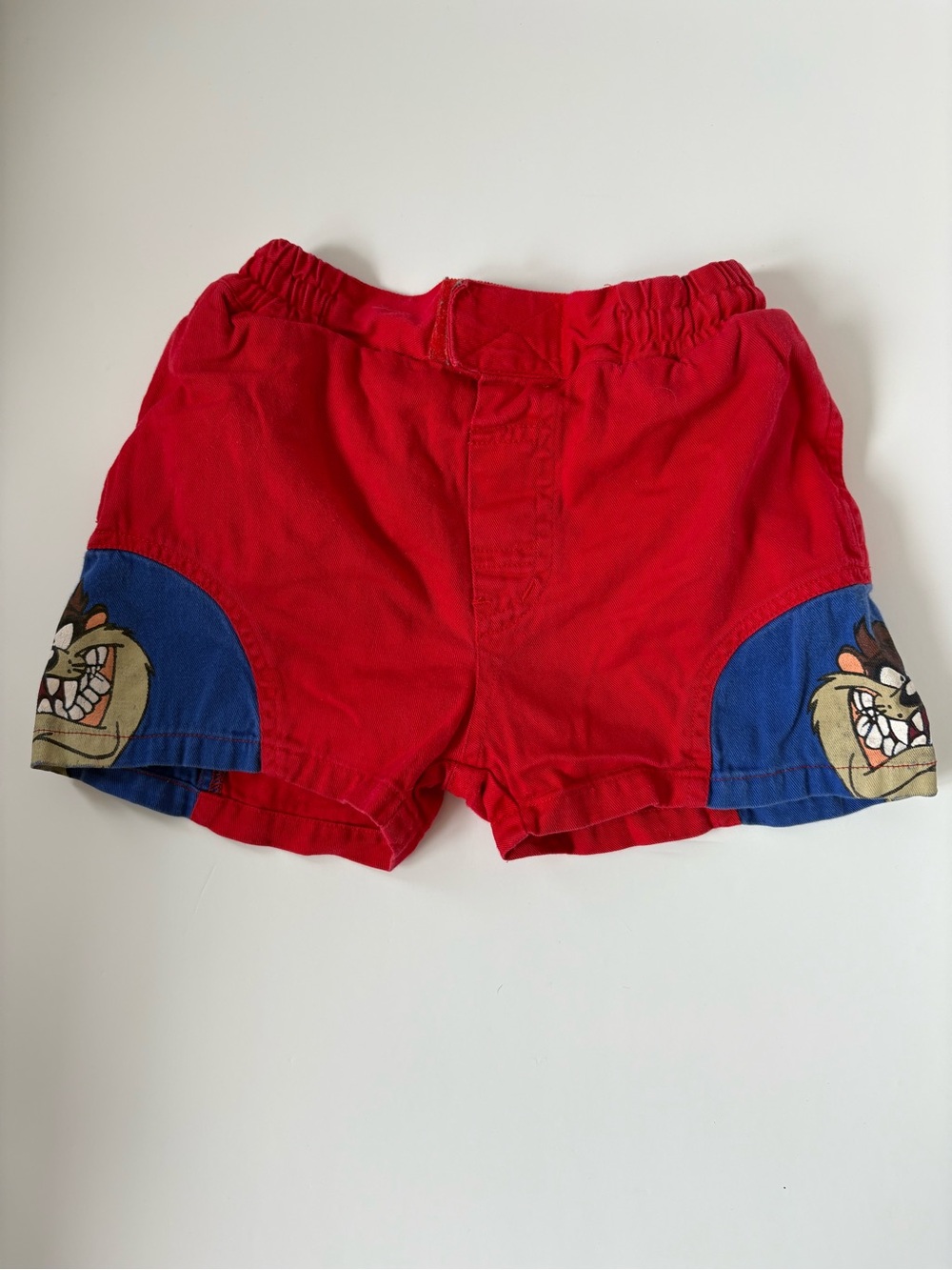 Looney Tunes Vintage Red Shorts with Blue Side Panels and Taz Print